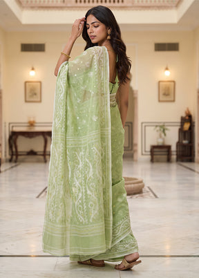 Green Jamdani Cotton Saree Without Blouse Piece