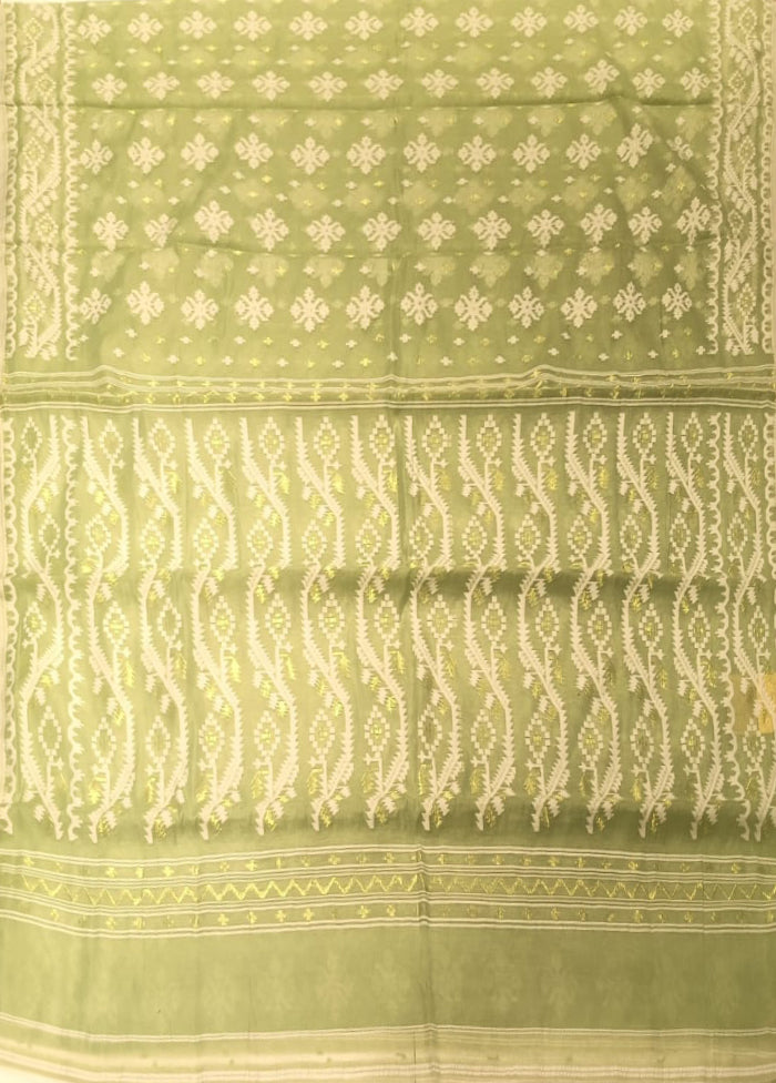 Green Jamdani Cotton Saree Without Blouse Piece