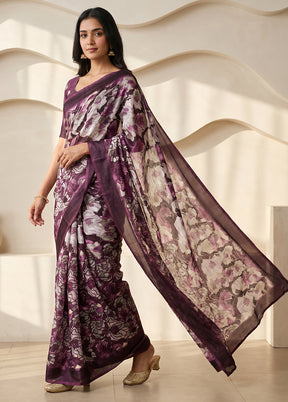 Grey Printed Silk Saree Without Blouse Piece