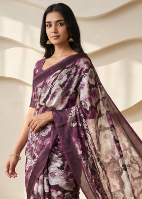 Grey Printed Silk Saree Without Blouse Piece