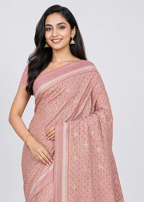 Pink Chiffon Silk Saree With Blouse Piece