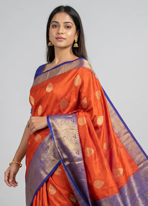 Red Handloom Katan Pure Silk Saree With Blouse Piece