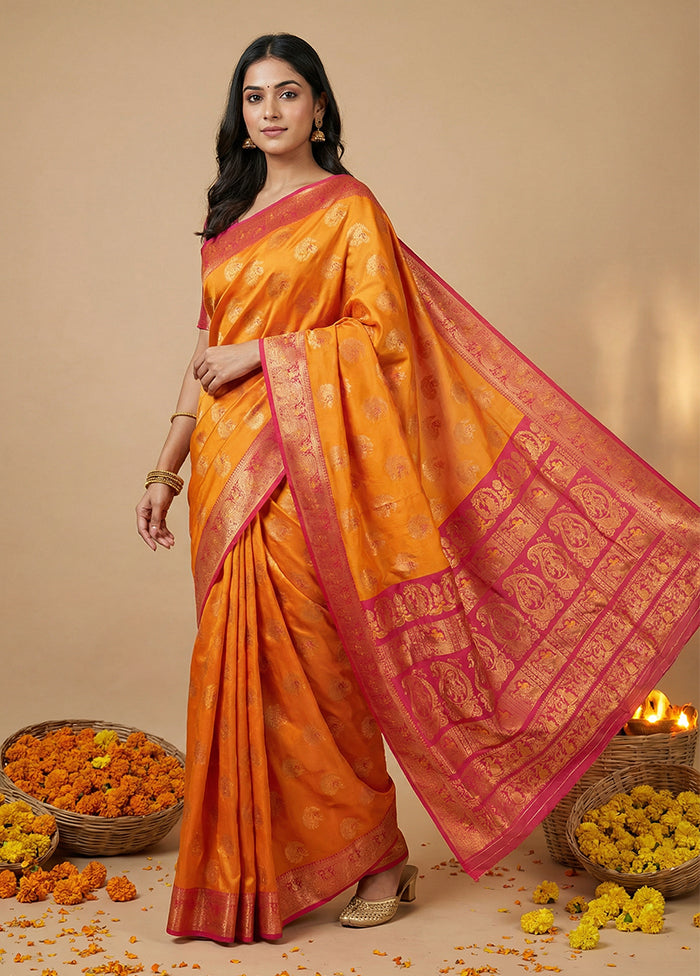 Yellow Dupion Silk Saree With Blouse Piece
