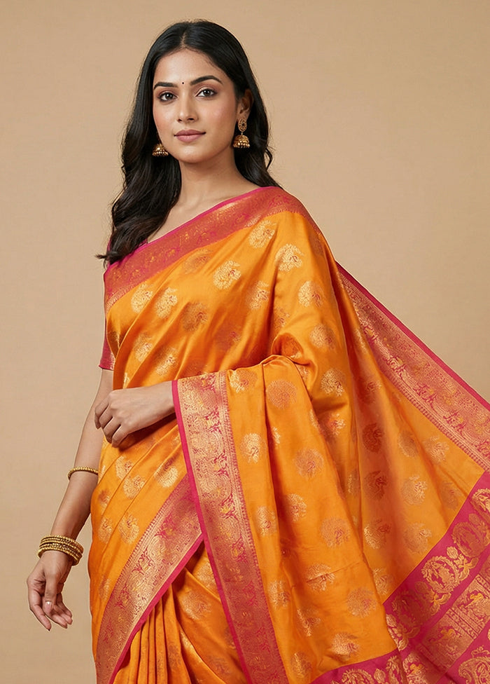 Yellow Dupion Silk Saree With Blouse Piece