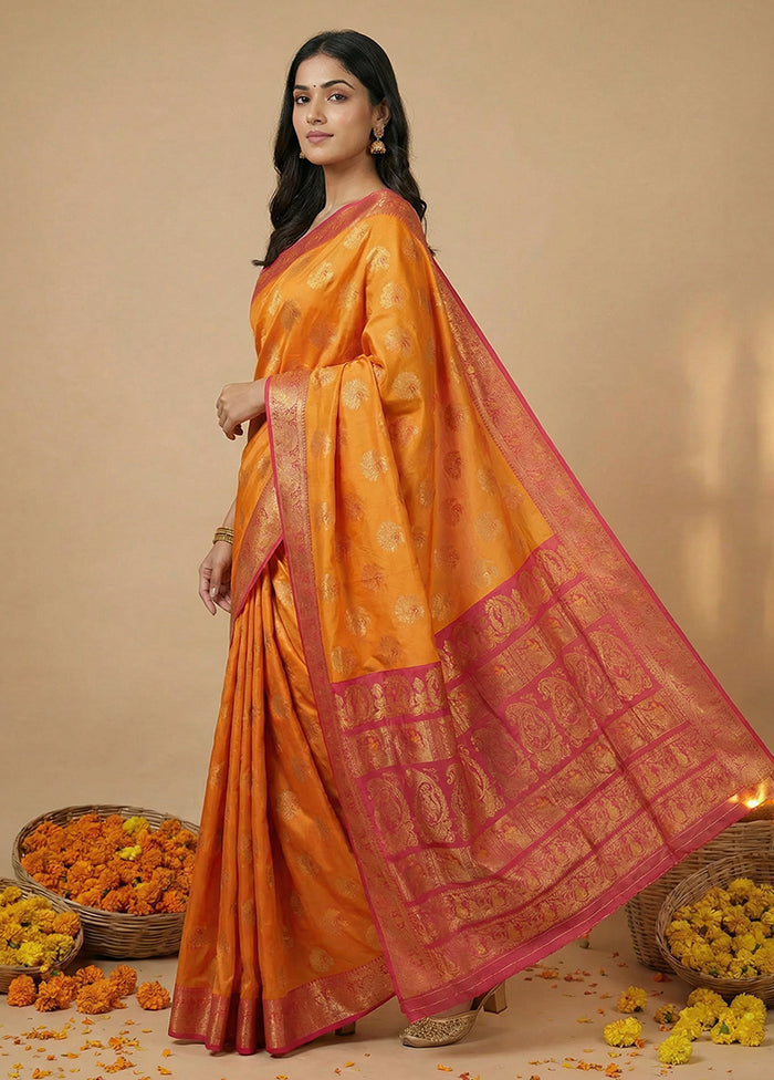 Yellow Dupion Silk Saree With Blouse Piece