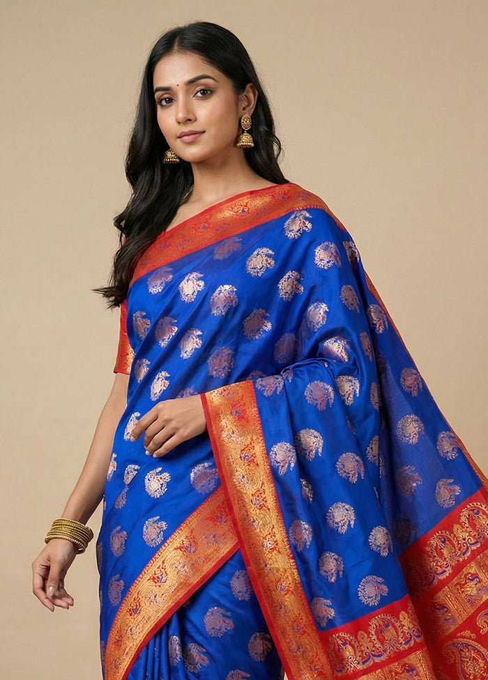 Blue Baluchari Silk Saree With Blouse Piece