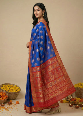 Blue Baluchari Silk Saree With Blouse Piece