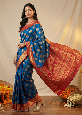 Blue Baluchari Silk Saree With Blouse Piece