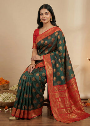Green Baluchari Silk Saree With Blouse Piece