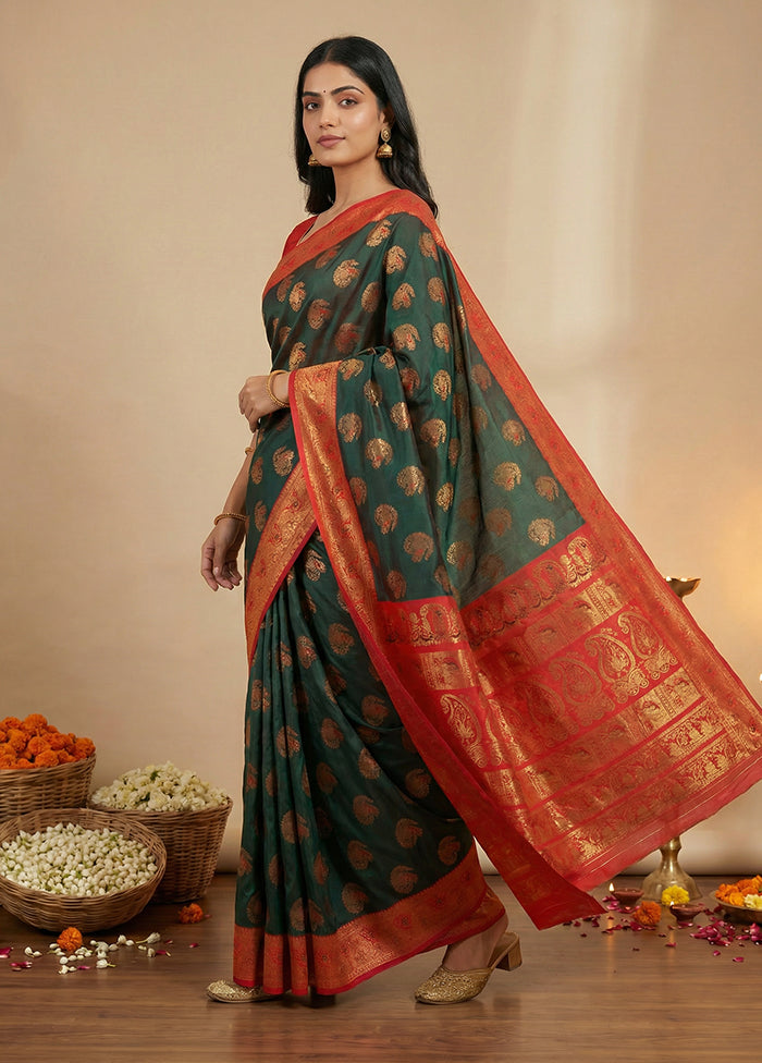 Green Baluchari Silk Saree With Blouse Piece