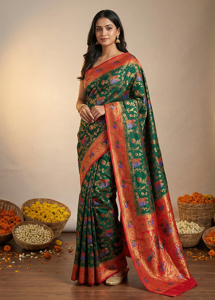 Green Dupion Silk Saree With Blouse Piece