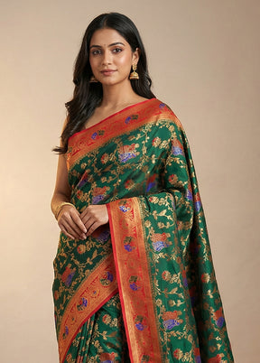 Green Dupion Silk Saree With Blouse Piece