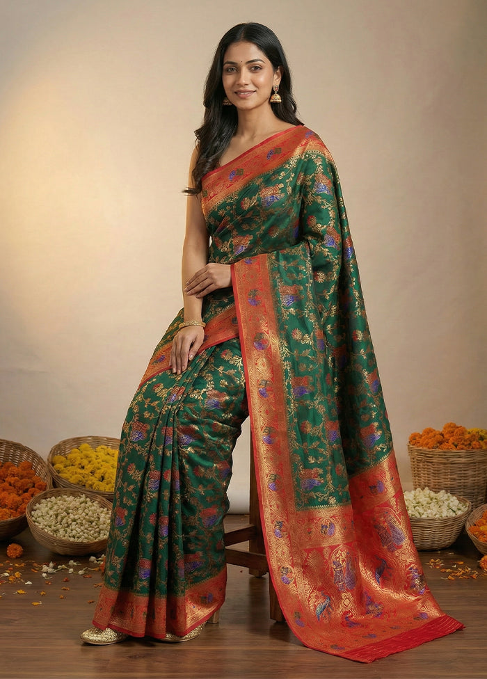 Green Dupion Silk Saree With Blouse Piece