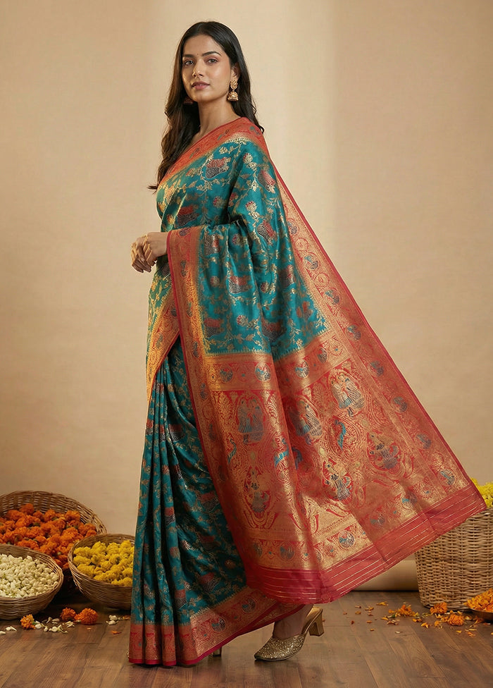 Green Dupion Silk Saree With Blouse Piece