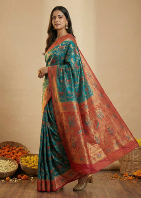 Green Dupion Silk Saree With Blouse Piece