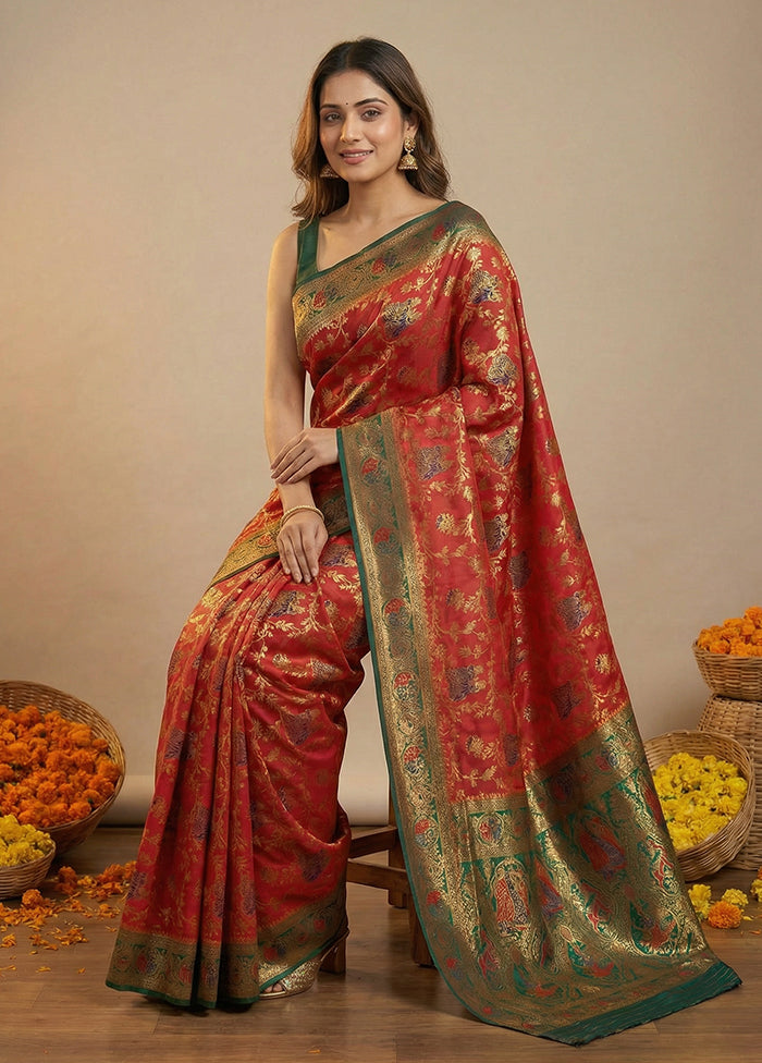 Green Dupion Silk Saree With Blouse Piece