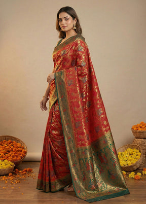 Green Dupion Silk Saree With Blouse Piece