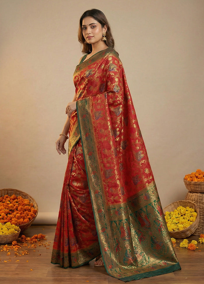 Green Dupion Silk Saree With Blouse Piece