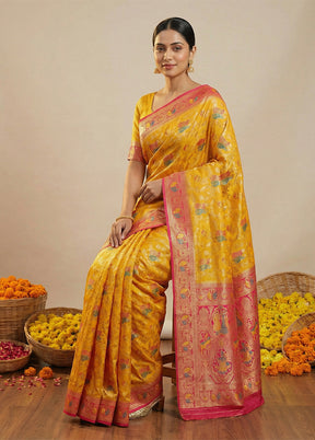 Yellow Dupion Silk Saree With Blouse Piece