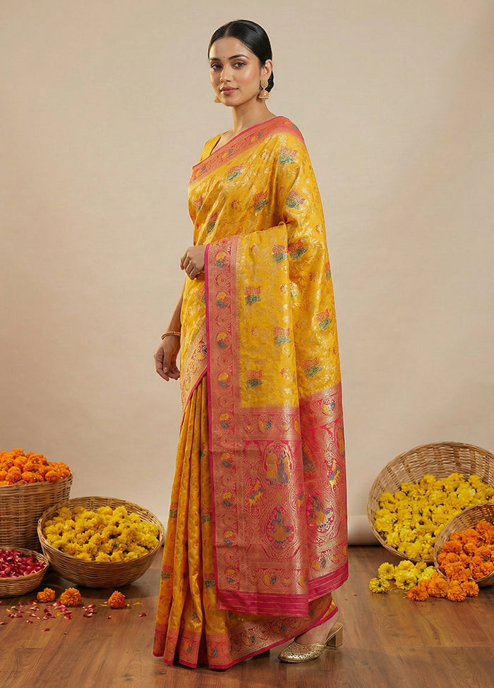 Yellow Dupion Silk Saree With Blouse Piece