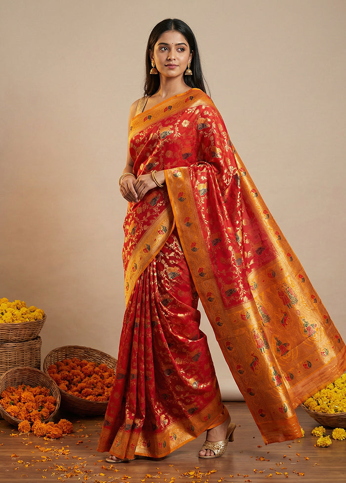 Yellow Dupion Silk Saree With Blouse Piece