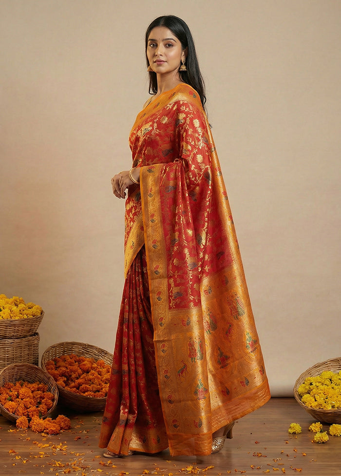Yellow Dupion Silk Saree With Blouse Piece
