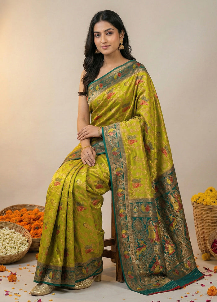 Green Dupion Silk Saree With Blouse Piece