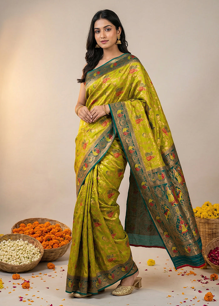Green Dupion Silk Saree With Blouse Piece