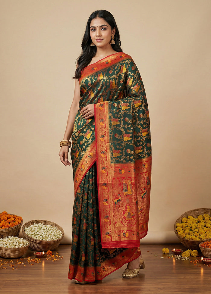 Green Dupion Silk Saree With Blouse Piece
