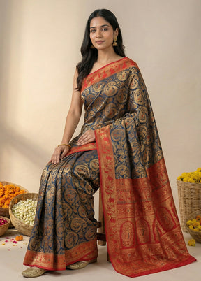 Blue Baluchari Silk Saree With Blouse Piece