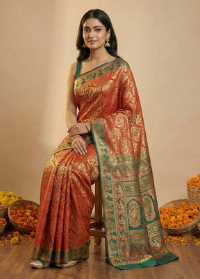 Red Baluchari Silk Saree With Blouse Piece