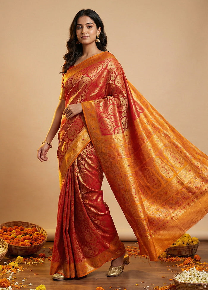 Yellow Dupion Silk Saree With Blouse Piece