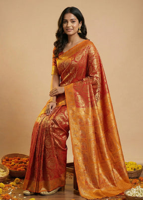 Red Baluchari Silk Saree With Blouse Piece