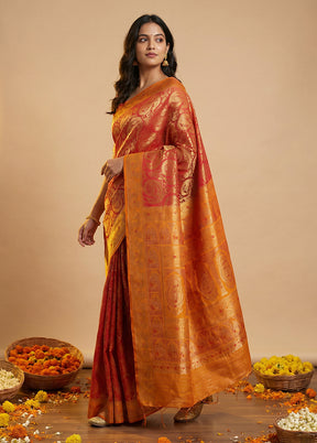 Red Baluchari Silk Saree With Blouse Piece
