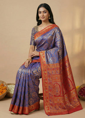 Blue Baluchari Silk Saree With Blouse Piece