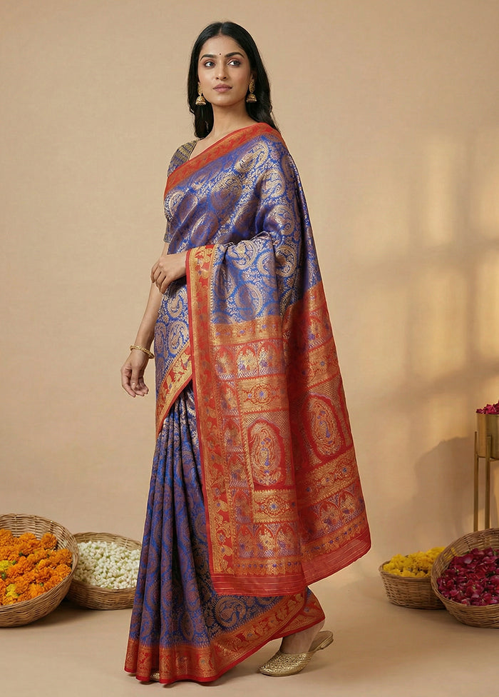 Blue Baluchari Silk Saree With Blouse Piece