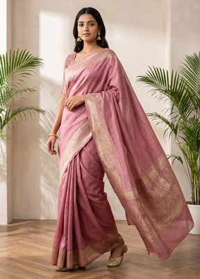 Pink Handloom Dupion Pure Silk Saree With Blouse Piece