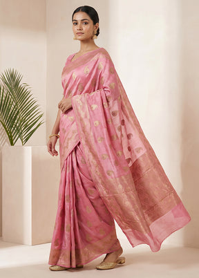 Pink Handloom Dupion Pure Silk Saree With Blouse Piece