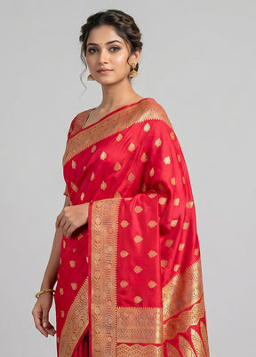 Pink Banarasi Silk Saree With Blouse Piece