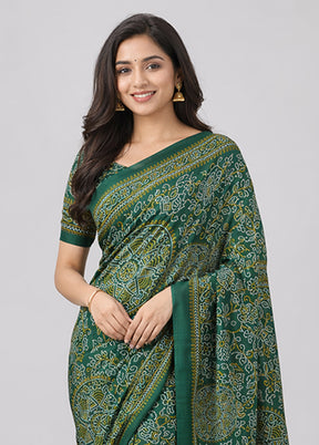 Green Printed Silk Saree Without Blouse Piece