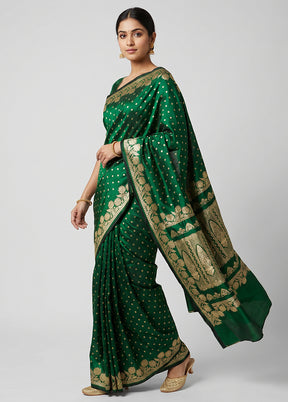 Green Handloom Banarasi Pure Silk Saree With Blouse Piece