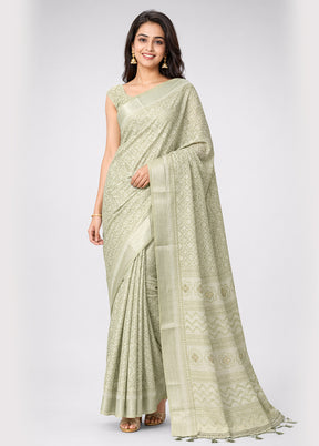 Green Chiffon Silk Saree With Blouse Piece