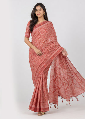 Red Chiffon Silk Saree With Blouse Piece