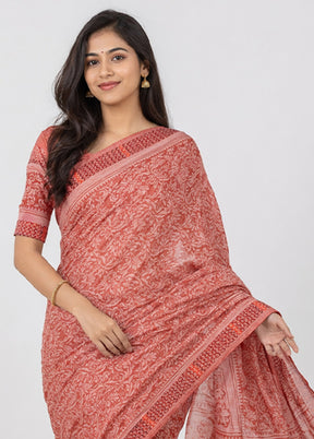 Red Chiffon Silk Saree With Blouse Piece