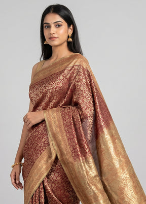 Red Handloom Jamewar Pure Silk Saree With Blouse Piece