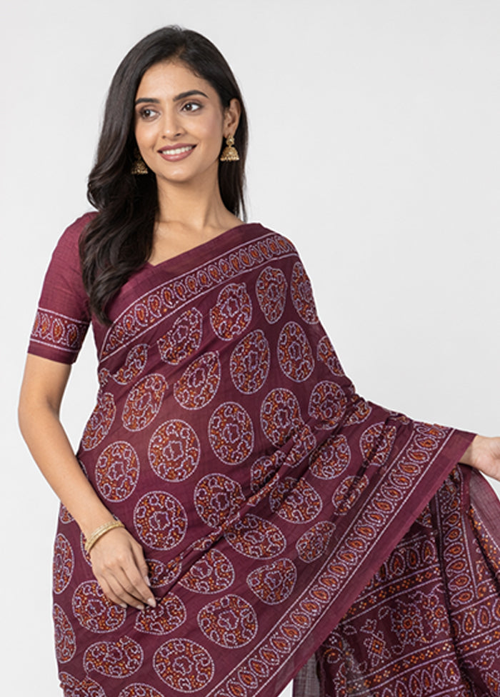 Maroon Printed Silk Saree Without Blouse Piece