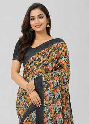 Black Chiffon Silk Saree With Blouse Piece