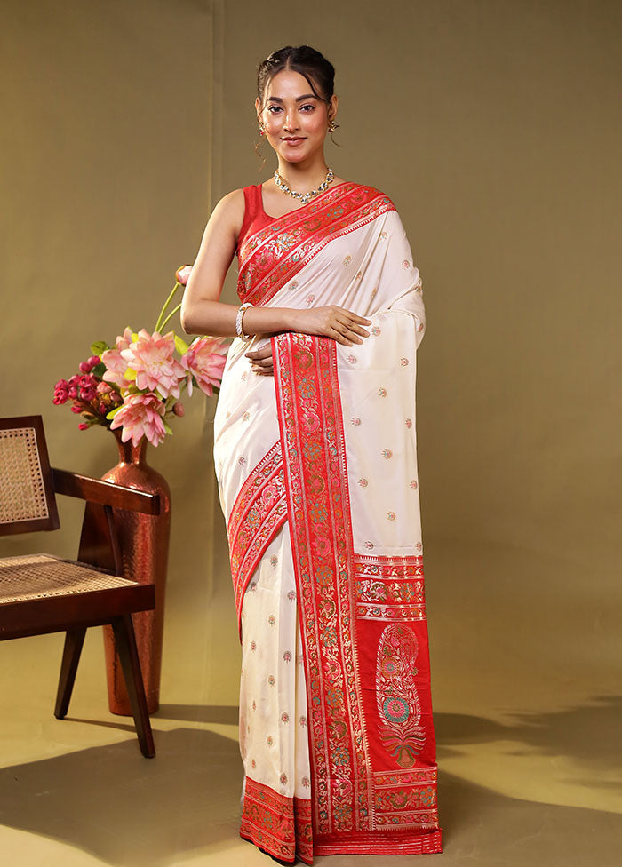 White Dupion Silk Saree With Blouse Piece