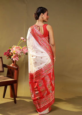 White Dupion Silk Saree With Blouse Piece