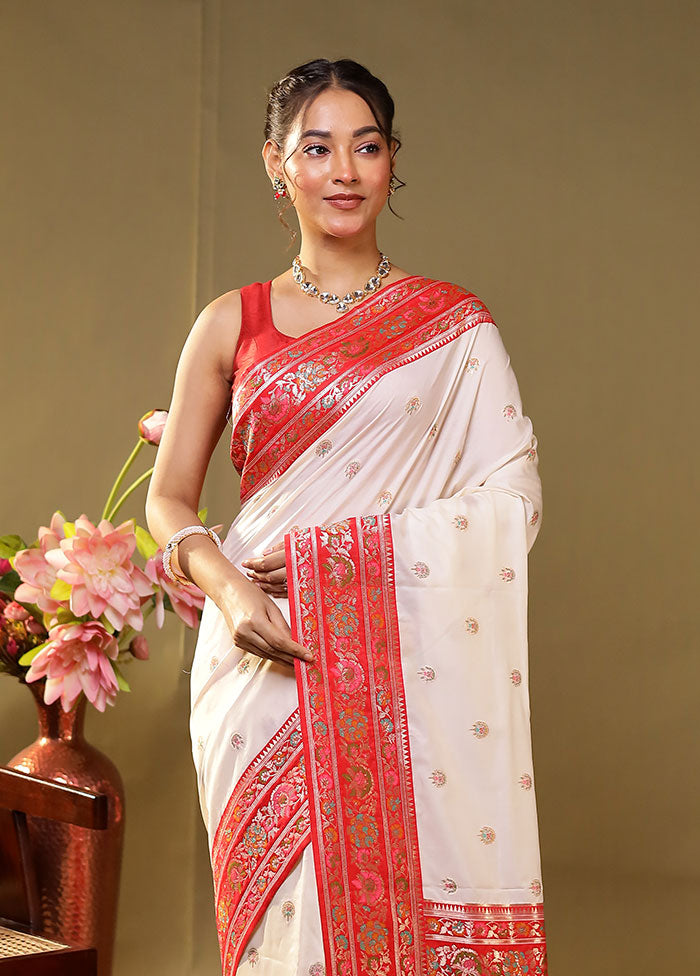 White Dupion Silk Saree With Blouse Piece